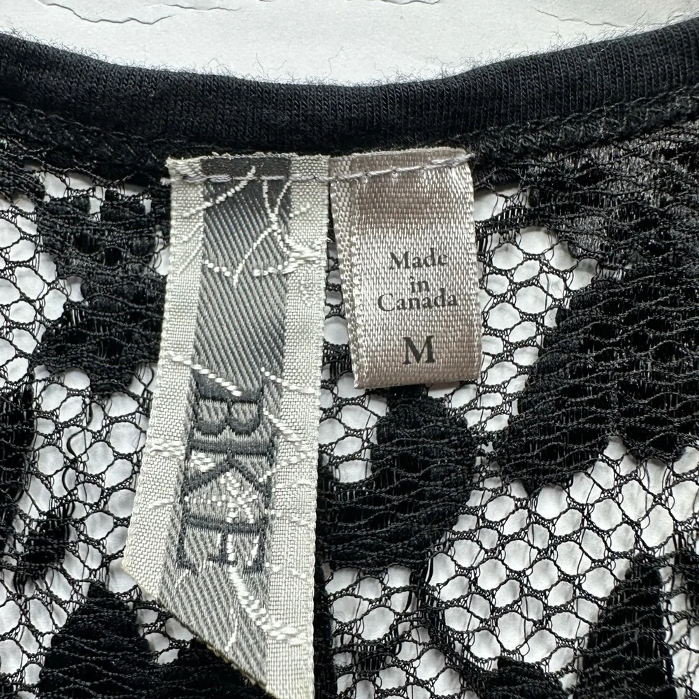 BKE Black Lace Overlay Tank Top M Floral Sheer Lace Sleeveless Made in Canada - Picture 7 of 12